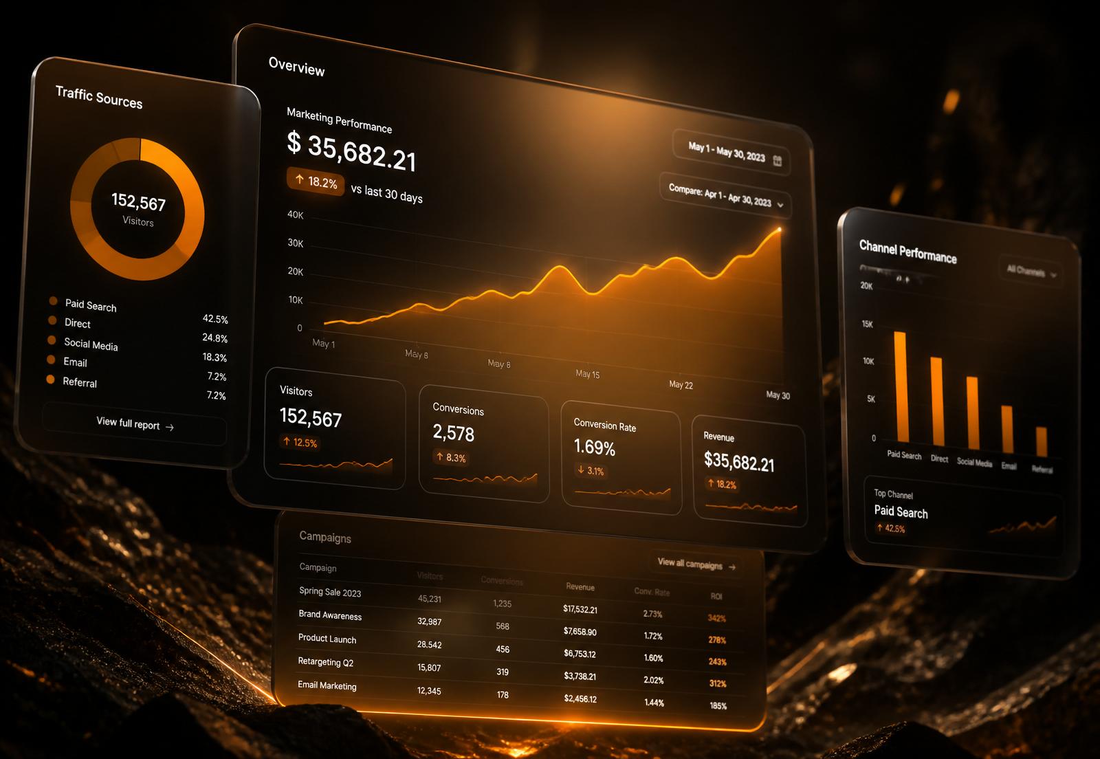COMITI Marketing performance dashboard showing campaign growth